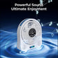 LAMJIE LC-2 2-in-1 Desktop Fan with Bluetooth Speaker, White, Powerful Bass, 14 Light Modes, 8-Hour Runtime