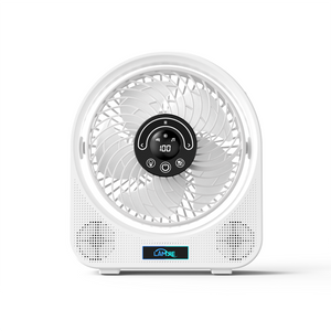 LAMJIE LC-2 2-in-1 Desktop Fan with Bluetooth Speaker, White, Powerful Bass, 14 Light Modes, 8-Hour Runtime
